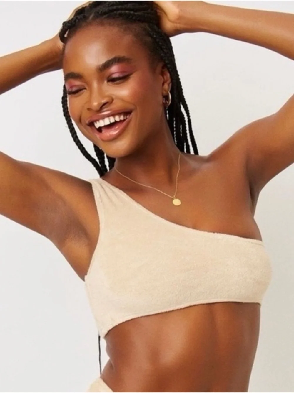 Frankie's Bikinis One-Shoulder Beige Bikini Top